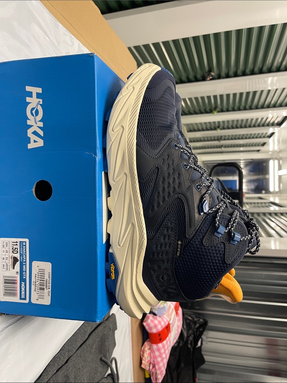 Hoka Men's Navy and Yellow Trail Running Sneaker